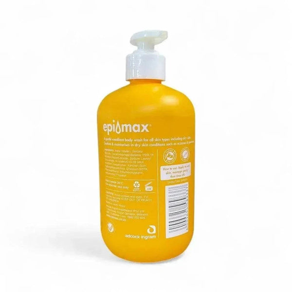 Epimax Body Wash Pump 450ml, pH-balanced, fragrance-free for sensitive skin.