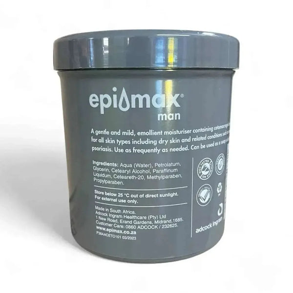 Epimax Man Body Cream Tub 400g - Fragrance-free emollient moisturizer for sensitive skin.