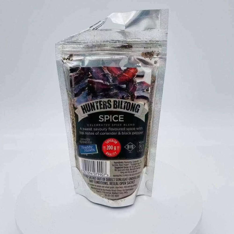 Freddy Hirsch Hunters Biltong Spice 200g seasoning pack with salt and coriander ingredients