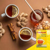 Freshpak Rooibos Tea 40's with lemon slices, honey, ginger, and cinnamon sticks on a brown background