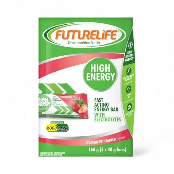 Futurelife High Energy Strawberry Crunch 4 pack high GI energy bars with electrolytes and strawberry flavor