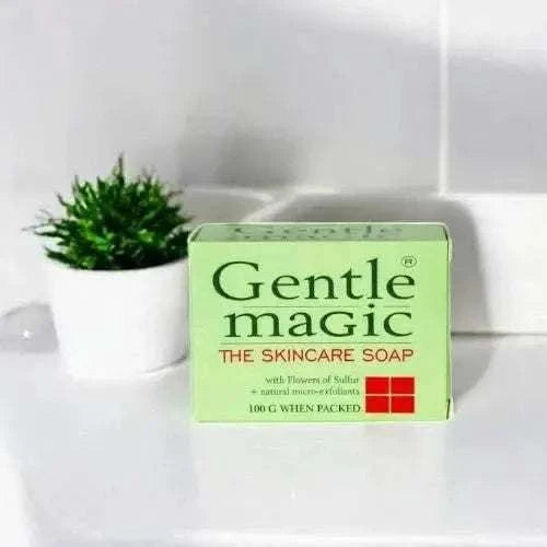 Gentle Magic Skincare soap bar with Flowers of Sulfur for gentle exfoliation and oil control, 100g