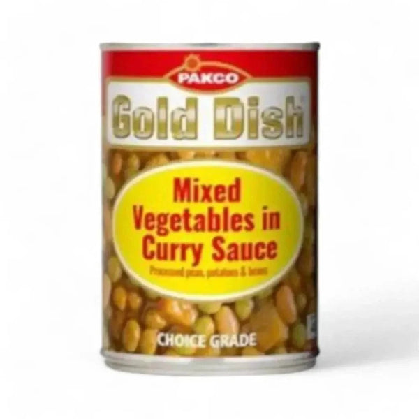 Gold Dish Mixed Vegetables in Curry Sauce 415g can with peas, potatoes, and beans.