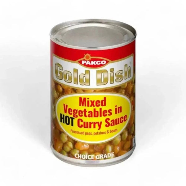 Gold Dish Mixed Vegetable in Hot Curry Sauce 415g can with peas, potatoes, and beans in spicy curry