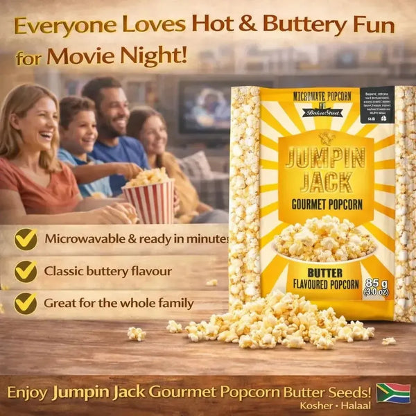 Jumpin Jack Gourmet Popcorn Butter Seeds pack of 3 microwave popcorn bags with buttery flavor for movie nights and quick snacks