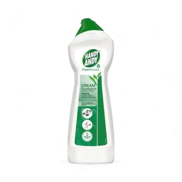 Handy Andy Cream Eucalyptus 750ml bottle for tough dirt and grease removal with eco-friendly formula and recycled plastic packaging