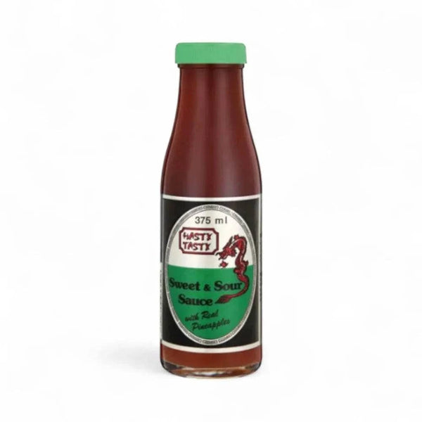 Hasty Tasty Sweet & Sour Pineapple Sauce 375ml bottle with green cap.