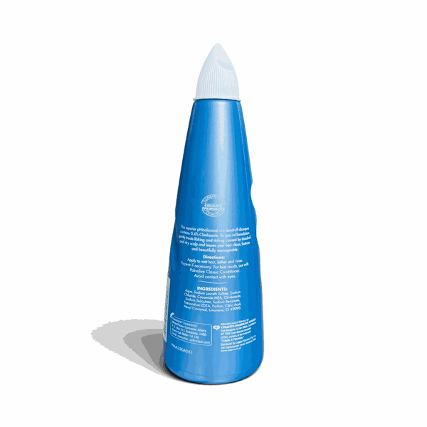 Palmolive Anti-dandruff Shampoo 350ml bottle with blue liquid and label
