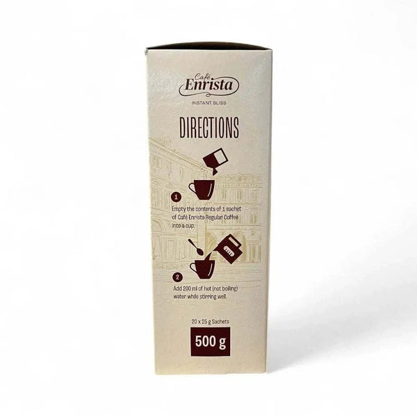 Cafe Enrista Coffee 3-in-1 Regular 500g box with preparation directions.