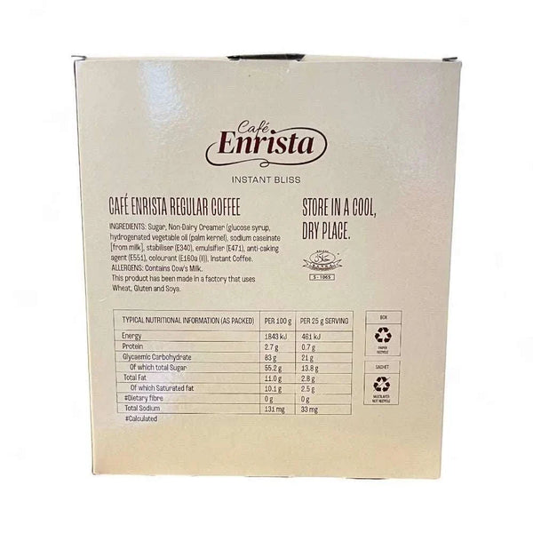 Cafe Enrista Coffee 3-in-1 Regular 500g box with nutritional information and ingredients list.