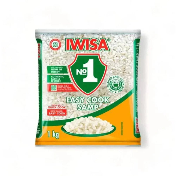 Iwisa Samp EASY COOK 1kg package of traditional South African corn meal.