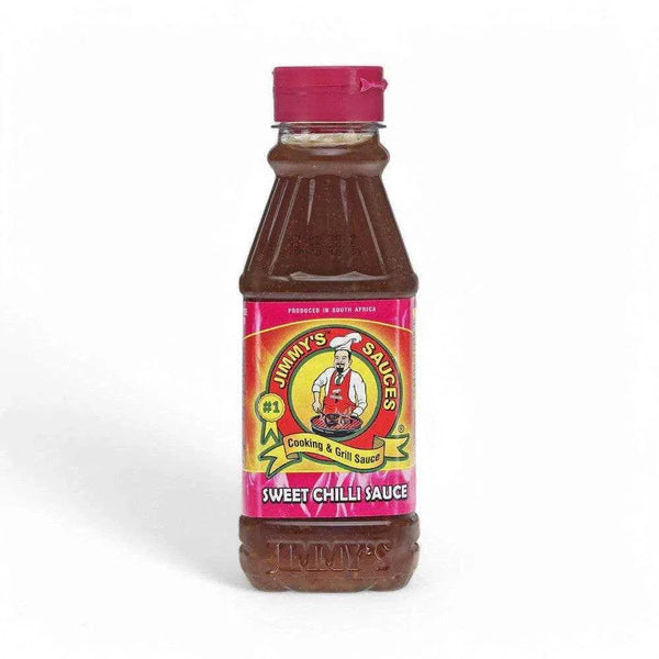 Jimmy's Sauces Sweet Chilli 375ml bottle with a vibrant label, perfect for adding a sweet and spicy flavor to meals.