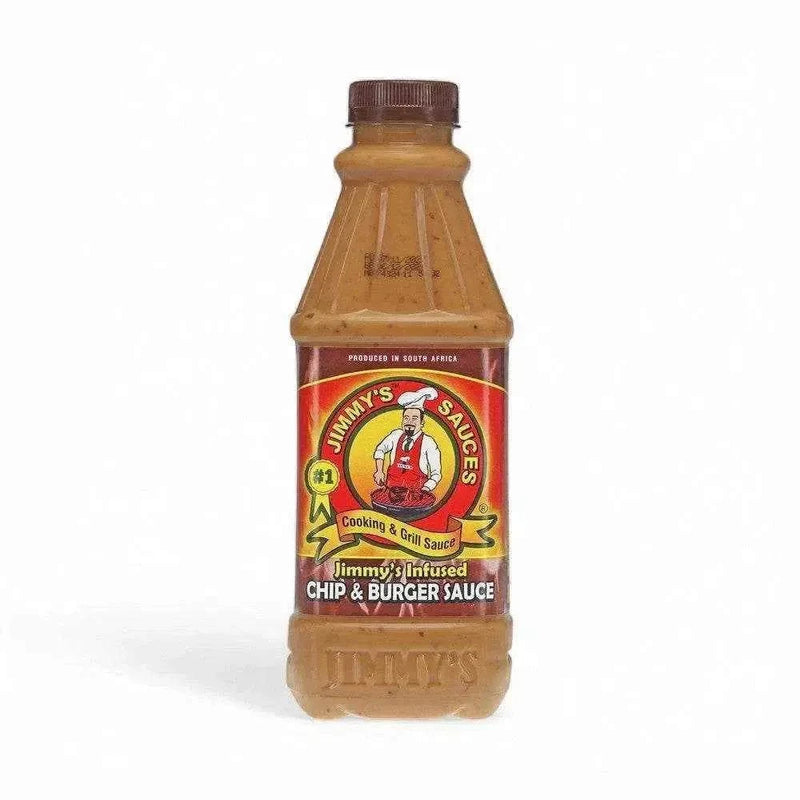 750ml bottle of Jimmy's Sauce Chip & Burger, creamy South African sauce for burgers and fries