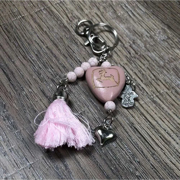 Key Tag/ Handbag Tag - Pink - Small Heart with John Deere Logo - Something From Home - South African Shop