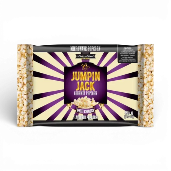 Jumpin Jack Gourmet Popcorn Cheddar Seeds pack of 3 with white cheddar flavor and nutritional info.