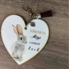 Wooden heart key tag with butterfly print, Hope text, and brown tassel, 10cm