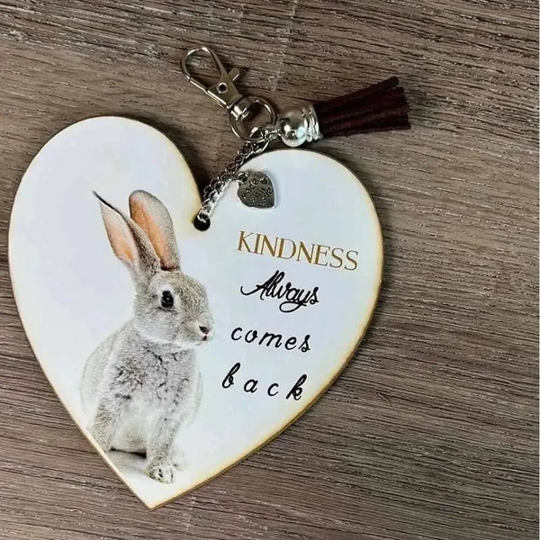 Wooden heart key tag with butterfly print, Hope text, and brown tassel, 10cm