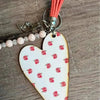 Wooden heart key tag with pink roses laser cut 100mm