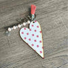 Wooden heart key tag with pink roses laser cut design 100mm