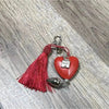 Red heart keyring with tree of life design, 50mm size