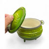 Traditional 3-Legged Cast Iron Pot in green, 0.7L capacity, with lid and handle, perfect for outdoor cooking.