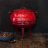 LK Three Legged Potjie Pot 7.8L red enamel cast iron with lid and handle for fire, gas, oven, and induction cooktops
