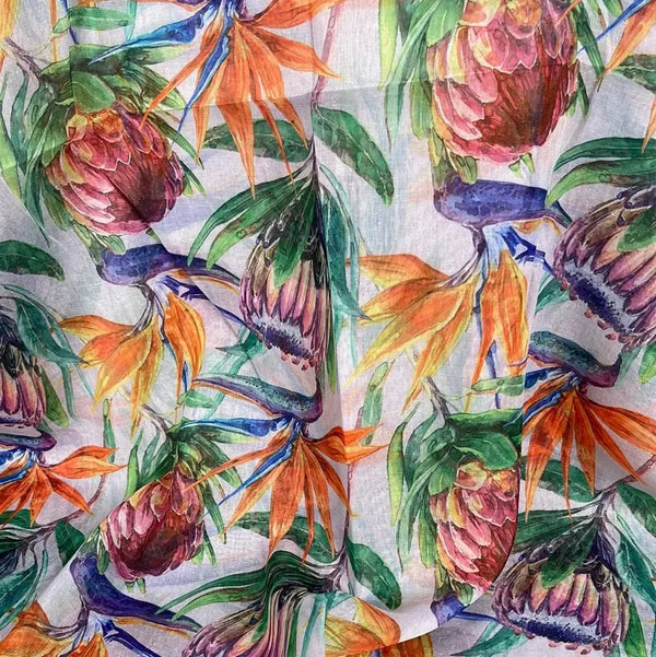 Scarf - Light Purple with Strelitzias and Proteas - Something From Home - South African Shop