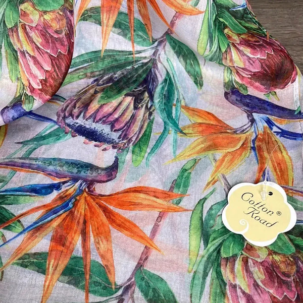 Scarf - Light Purple with Strelitzias and Proteas - Something From Home - South African Shop