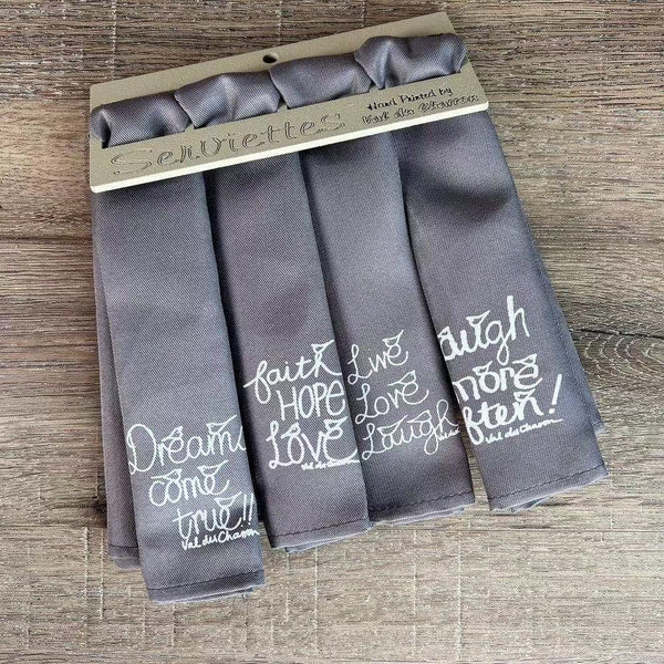 Linen Serviettes - Faith, Dreams, Laugh - Something From Home - South African Shop