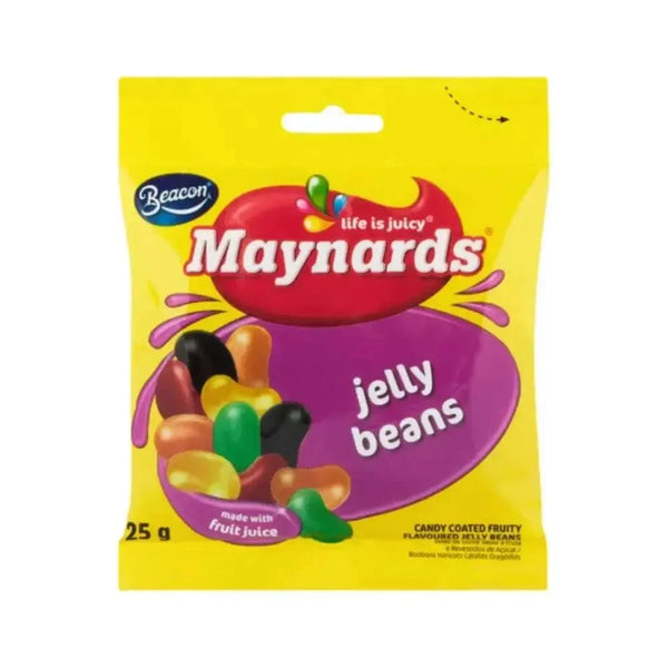 Maynards Fruit Jelly Beans 125g colorful mix of juicy fruit flavors in red, orange, yellow, green, purple, and white jelly beans bag