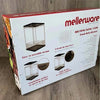 Mellerware Biltong Dryer with continuous airflow, hanging rods, drying trays, and light fitting for moisture reduction.