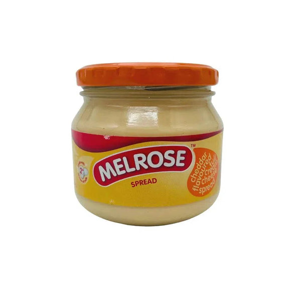 Melrose Cheese Spread Cheddar in a 250g jar with orange lid and yellow label
