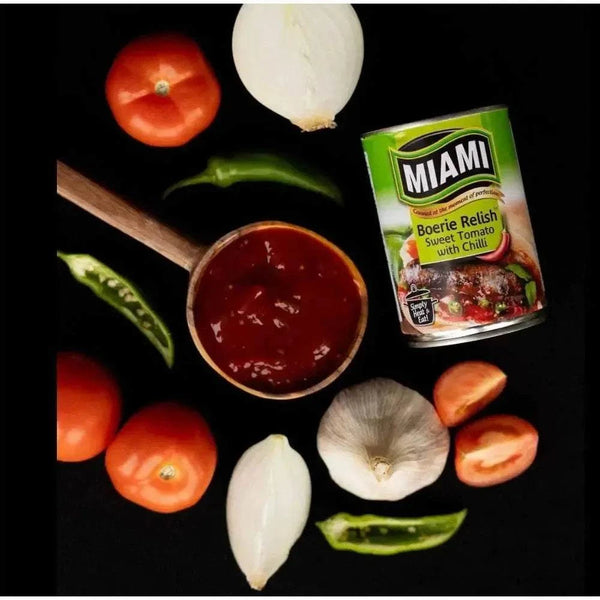 Miami Boerie Relish sweet tomato with chili 450g jar with fresh tomatoes and spicy flavor