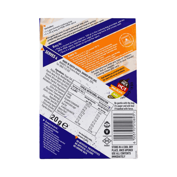 Nando's Peri-Peri Bag & Bake Garlic 20g seasoning pack with cooking bag for flavorful medium heat garlic chicken or vegetables