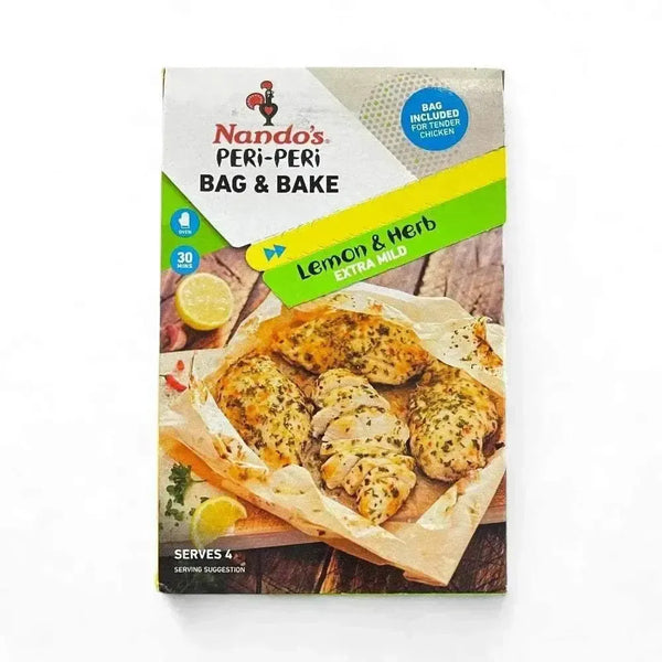 Nando's Peri-Peri Bag & Bake Lemon & Herb seasoning packet with cooking bag for tender chicken meals
