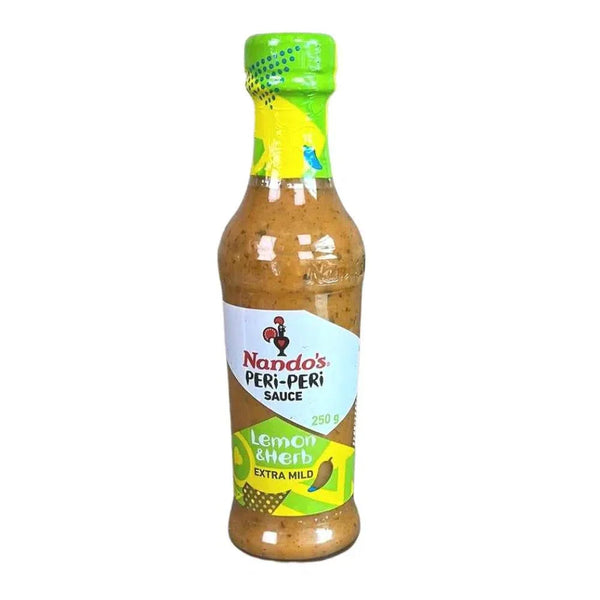 Nando's Peri Peri Lemon & Herb Sauce 250g bottle, extra mild.