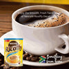 Nescafe Ricoffy Decaf 750g coffee with cup, emphasizing smooth, fresh taste, caffeine-free blend.