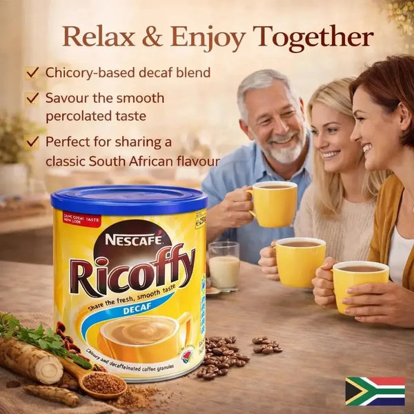 Nestle Ricoffy Decaf instant coffee 250g pack with chicory-based blend