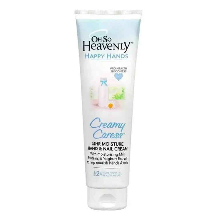 Oh So Heavenly Happy Hands creamy caress hand cream 140ml bottle with moisturizing ingredients