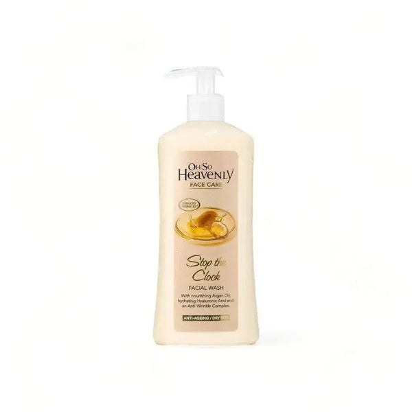 Oh So Heavenly Stop The Clock Facial Wash 450ml with Argan Oil and Hyaluronic Acid for gentle cleansing and anti-wrinkle care