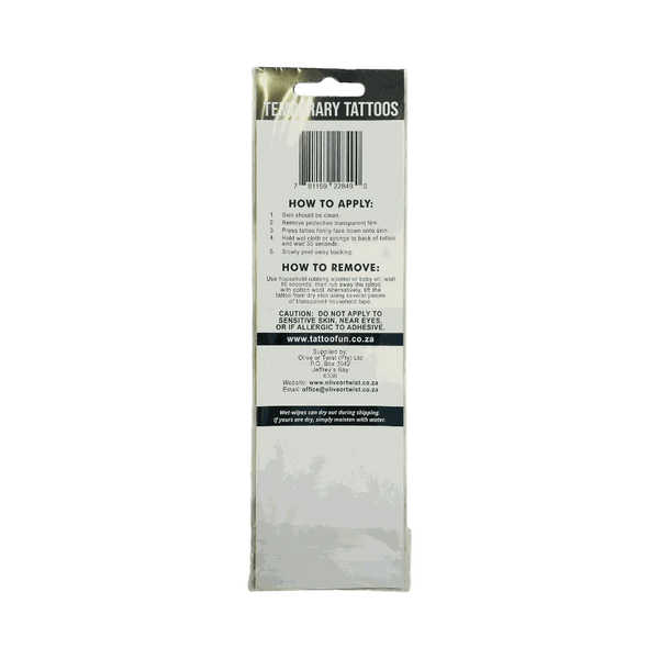 Olive Temporary Tattoo strips featuring South African flag heart designs in various sizes