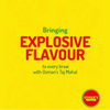 Explosive flavour text on yellow background promoting Osmans Taj Mahal chilli powder with logo