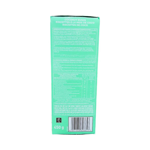 Ouma Coconut Rusks 450g ingredients, allergen, nutrition and storage panel