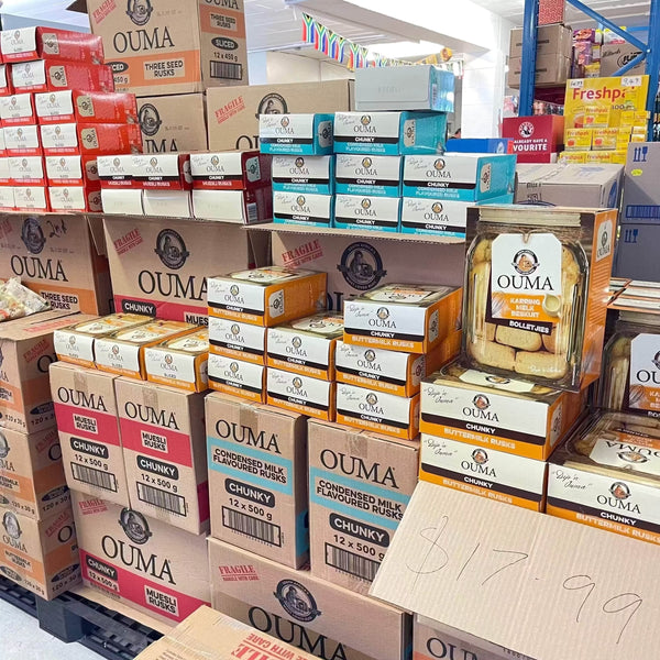 Ouma Rusks Three Seed 450g sliced rusks with sunflower, sesame, and flax seeds for nutritious snacking