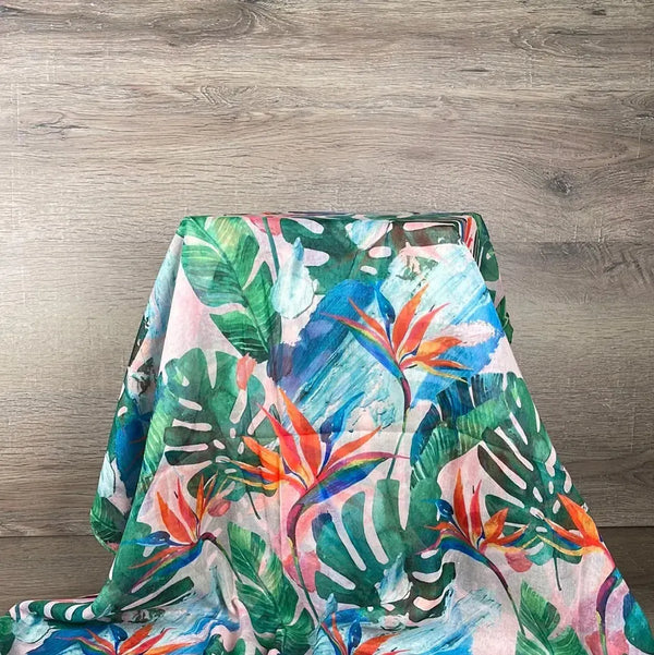Scarf - Pink with Strelitzias and Green Leaves - Something From Home - South African Shop