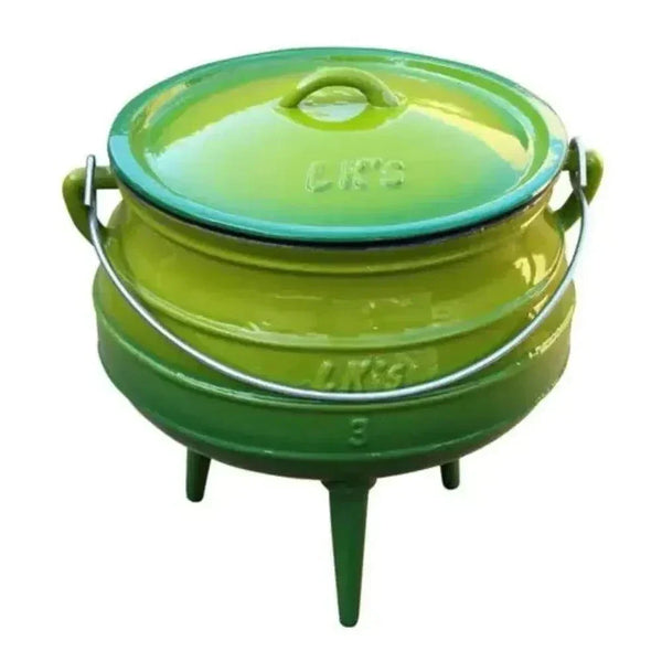 Green enamel 7.8L cast iron LK Potjie Pot with lid and handle for versatile cooking