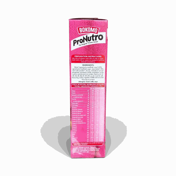 Bokomo ProNutro Strawberry cereal 500g pack with balanced nutrition and protein