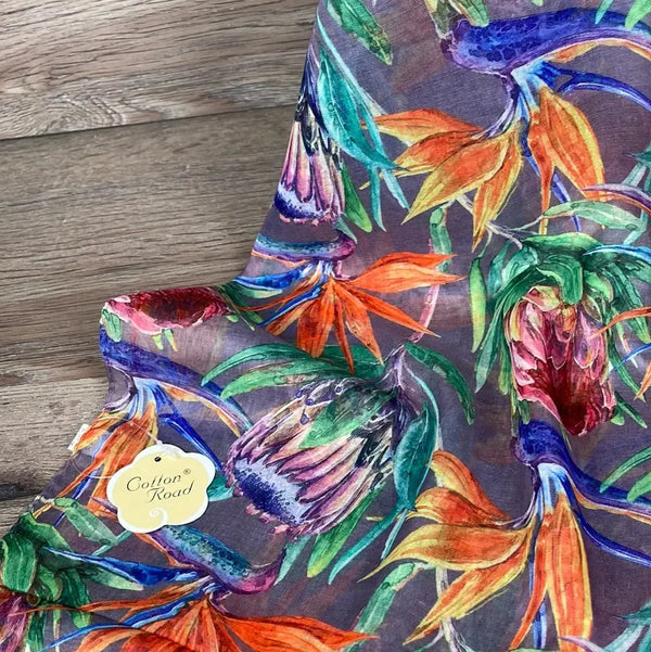 Scarf - Purple with Strelitzias and Proteas - Something From Home - South African Shop