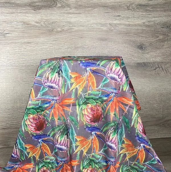 Scarf - Purple with Strelitzias and Proteas - Something From Home - South African Shop