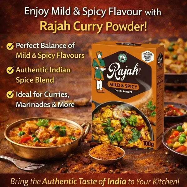 Rajah Curry Powder 50g pack with mild and spicy authentic Indian spice blend for curries and marinades